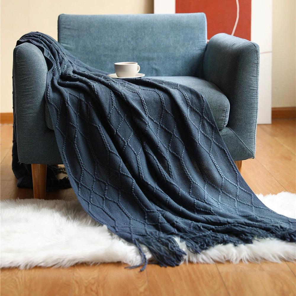 Pure Color Fleece Knitted Sofa Blanket by GJG Denim