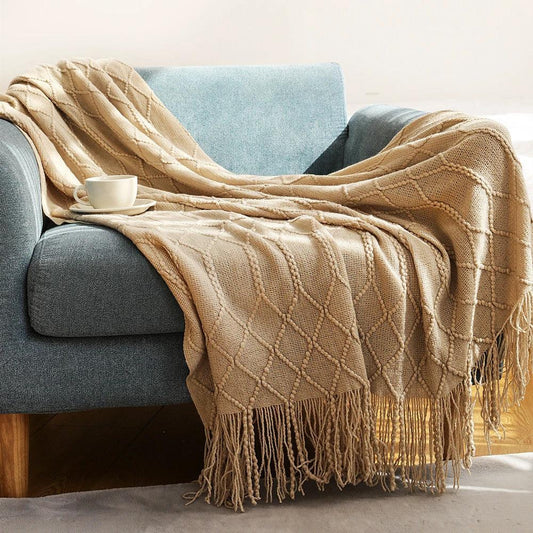Pure Color Fleece Knitted Sofa Blanket by GJG Denim