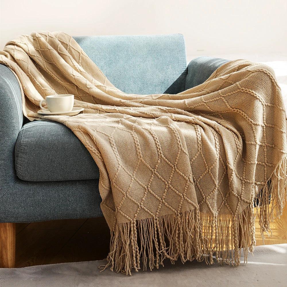 Pure Color Fleece Knitted Sofa Blanket by GJG Denim