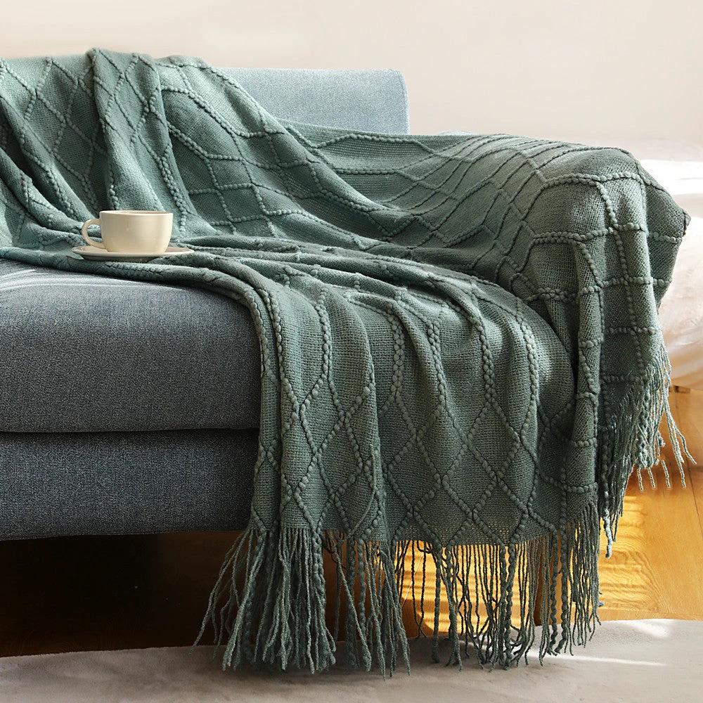 Pure Color Fleece Knitted Sofa Blanket by GJG Denim