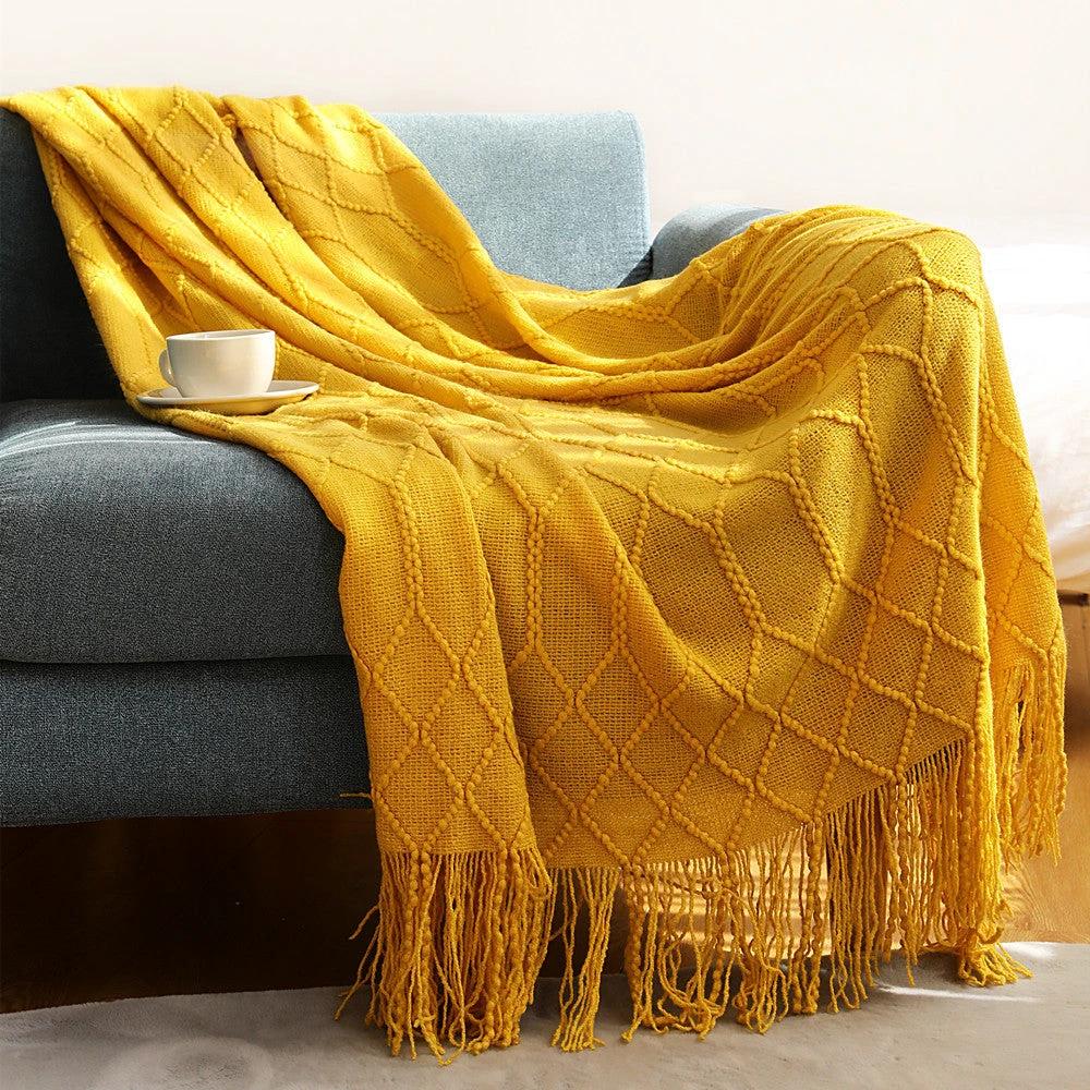 Pure Color Fleece Knitted Sofa Blanket by GJG Denim