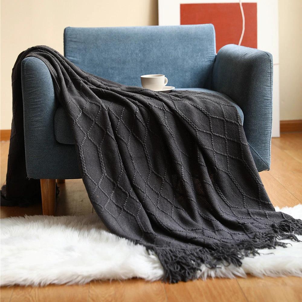Pure Color Fleece Knitted Sofa Blanket by GJG Denim