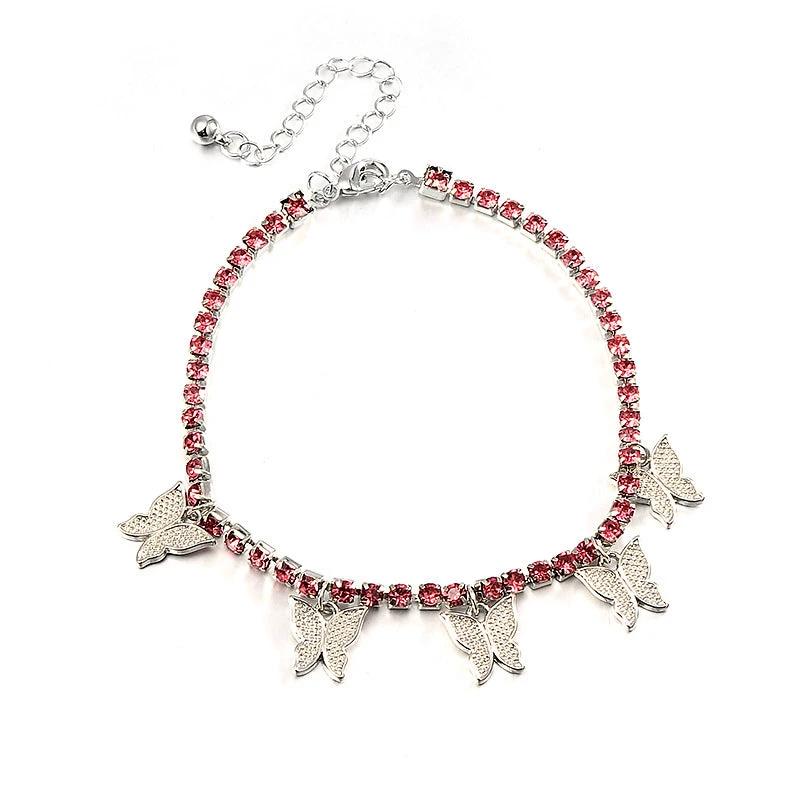 Rhinestone Anklets For Women Zirconia Butterfly Cuban Link Anklet Bracelet On Leg Chain Bohemia Jewelry Foot Accesories by GJG Denim