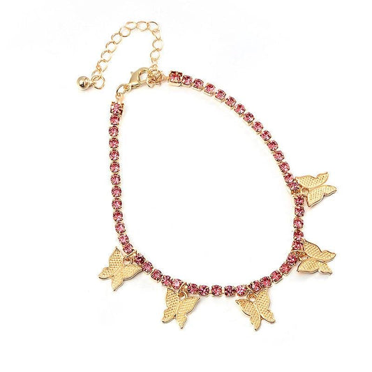 Rhinestone Anklets For Women Zirconia Butterfly Cuban Link Anklet Bracelet On Leg Chain Bohemia Jewelry Foot Accesories by GJG Denim