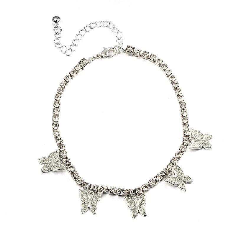 Rhinestone Anklets For Women Zirconia Butterfly Cuban Link Anklet Bracelet On Leg Chain Bohemia Jewelry Foot Accesories by GJG Denim
