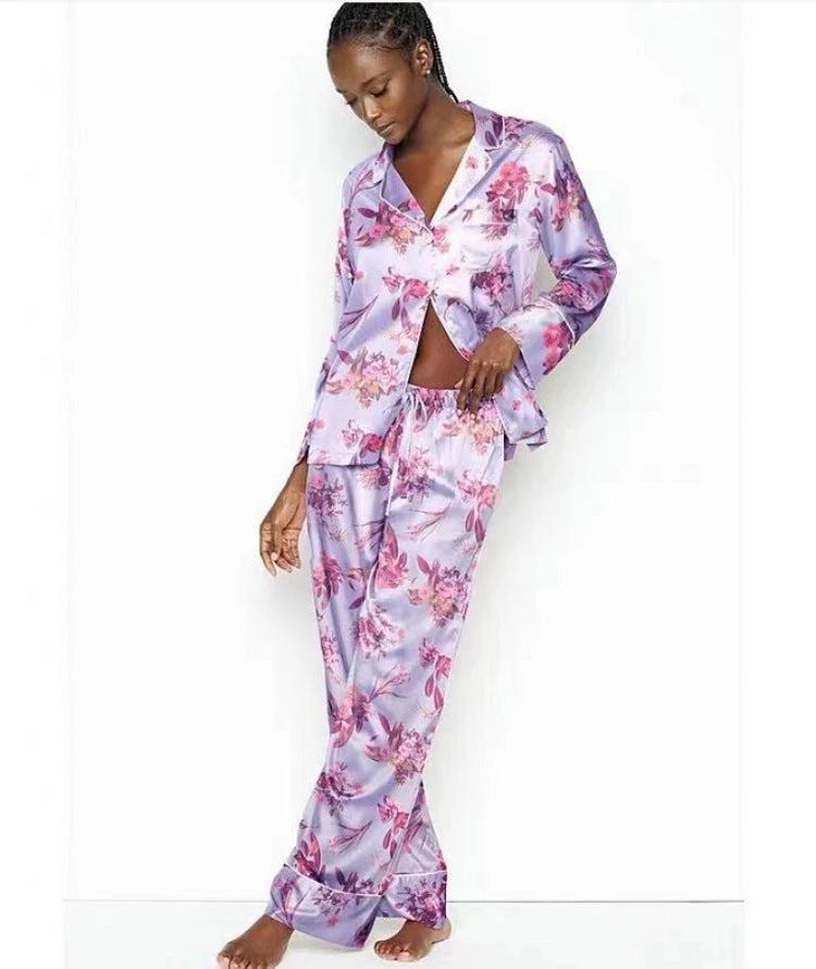 Imitation Ice Silk Pajamas Women Spring And Autumn Long-sleeved Trousers by GJG Denim