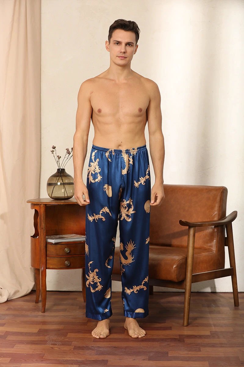 Men's Luxury Silk Robe Long Sleeve/Pants Pajama Set Two-piece by GJG Denim