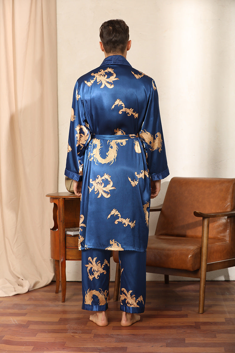 Men's Luxury Silk Robe Long Sleeve/Pants Pajama Set Two-piece by GJG Denim