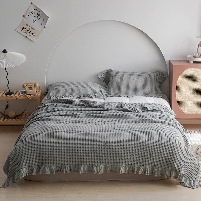 Waffle Plaid Blankets for Bed Sofa Throws Cotton Yarn Towel Blanket Air Conditioning Quilt Bedspread by GJG Denim