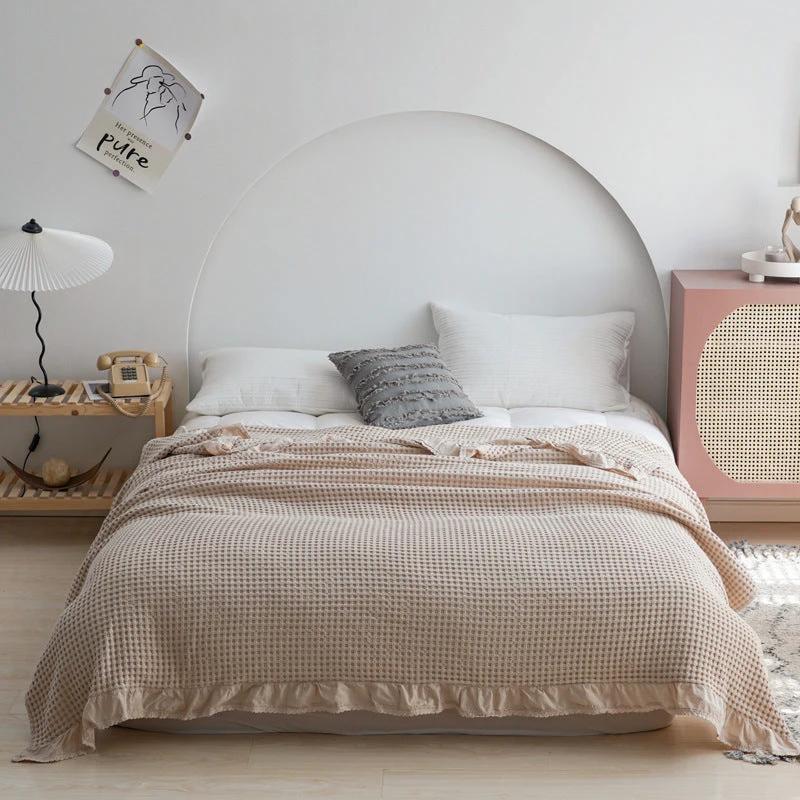 Waffle Plaid Blankets for Bed Sofa Throws Cotton Yarn Towel Blanket Air Conditioning Quilt Bedspread by GJG Denim