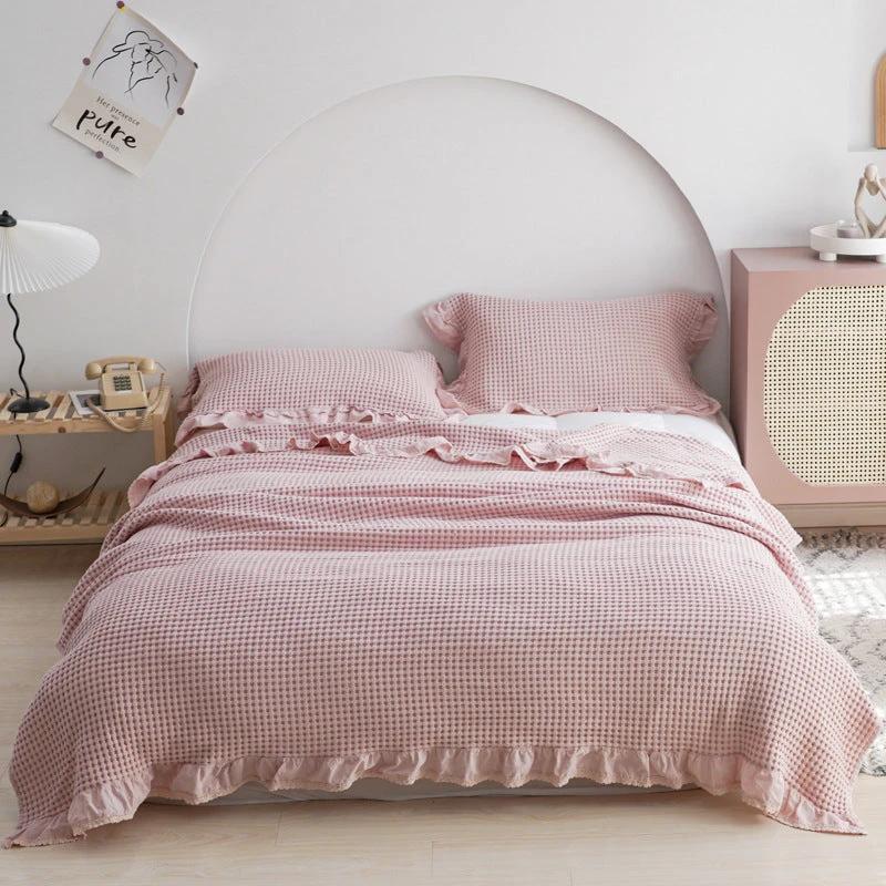 Waffle Plaid Blankets for Bed Sofa Throws Cotton Yarn Towel Blanket Air Conditioning Quilt Bedspread by GJG Denim