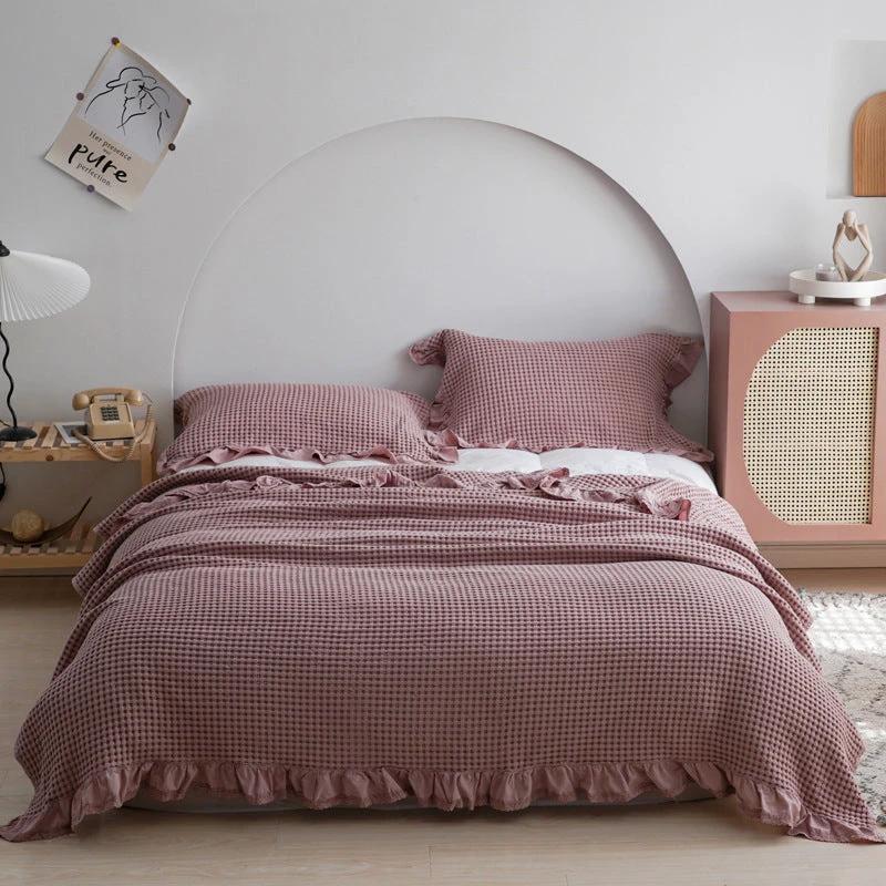 Waffle Plaid Blankets for Bed Sofa Throws Cotton Yarn Towel Blanket Air Conditioning Quilt Bedspread by GJG Denim