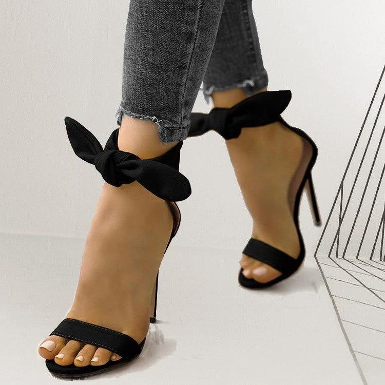 Womens Sandals Shoes Suede High Heel Ankle Strap Big Bowknot by GJG Denim