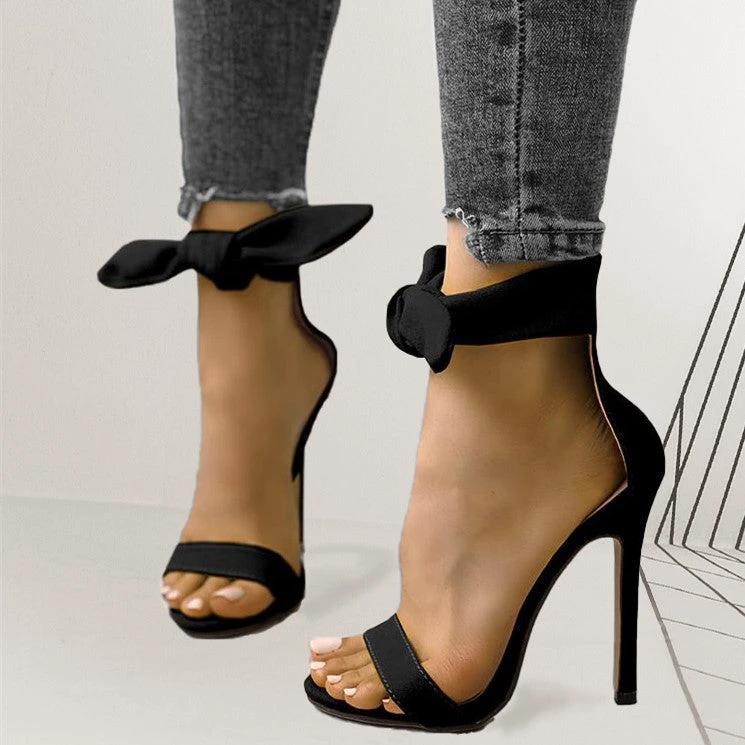 Womens Sandals Shoes Suede High Heel Ankle Strap Big Bowknot by GJG Denim
