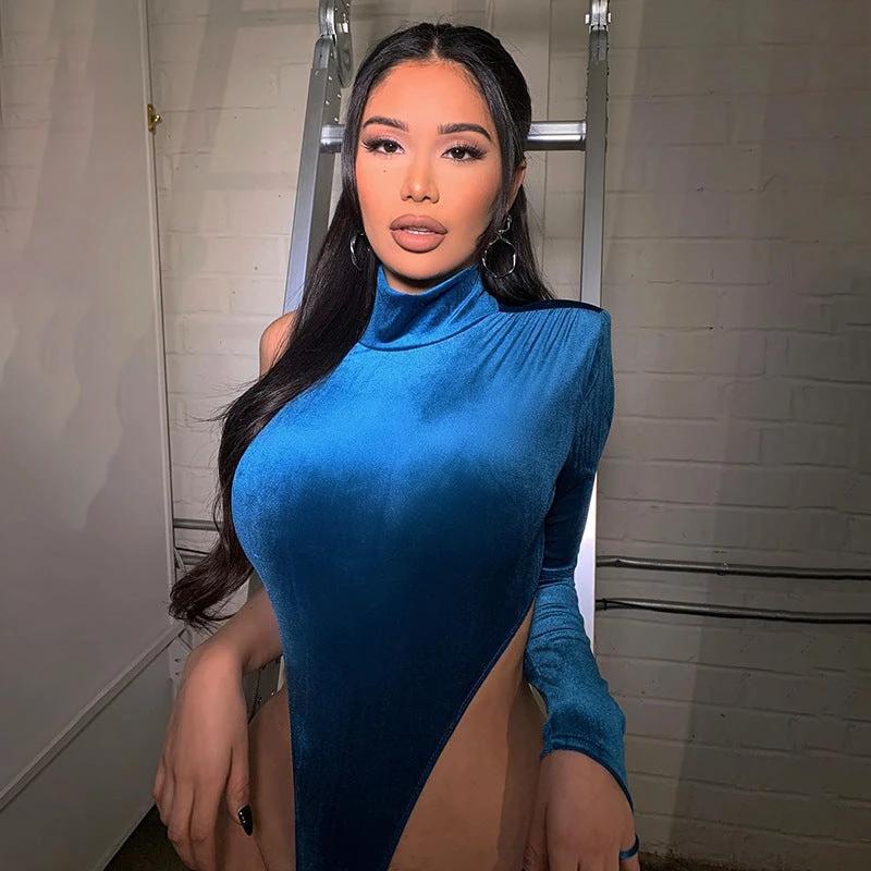 Turtleneck Velvet Bodysuit by GJG Denim