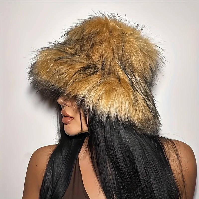 Warm Plush Fisherman Hat, Faux Fur Thickened Raccoon Fur Outdoor by GJG Denim