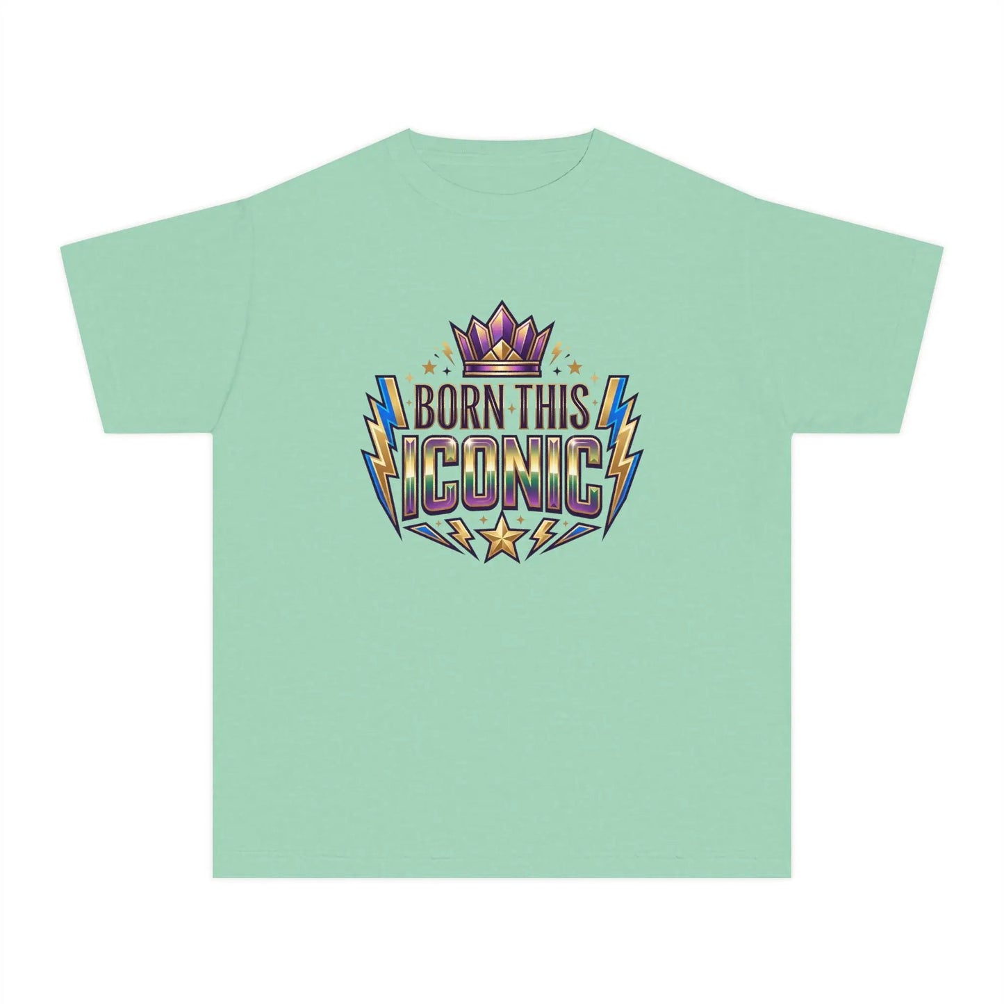 Youth Tee — "Born This Iconic" Crown Graphic by Printify