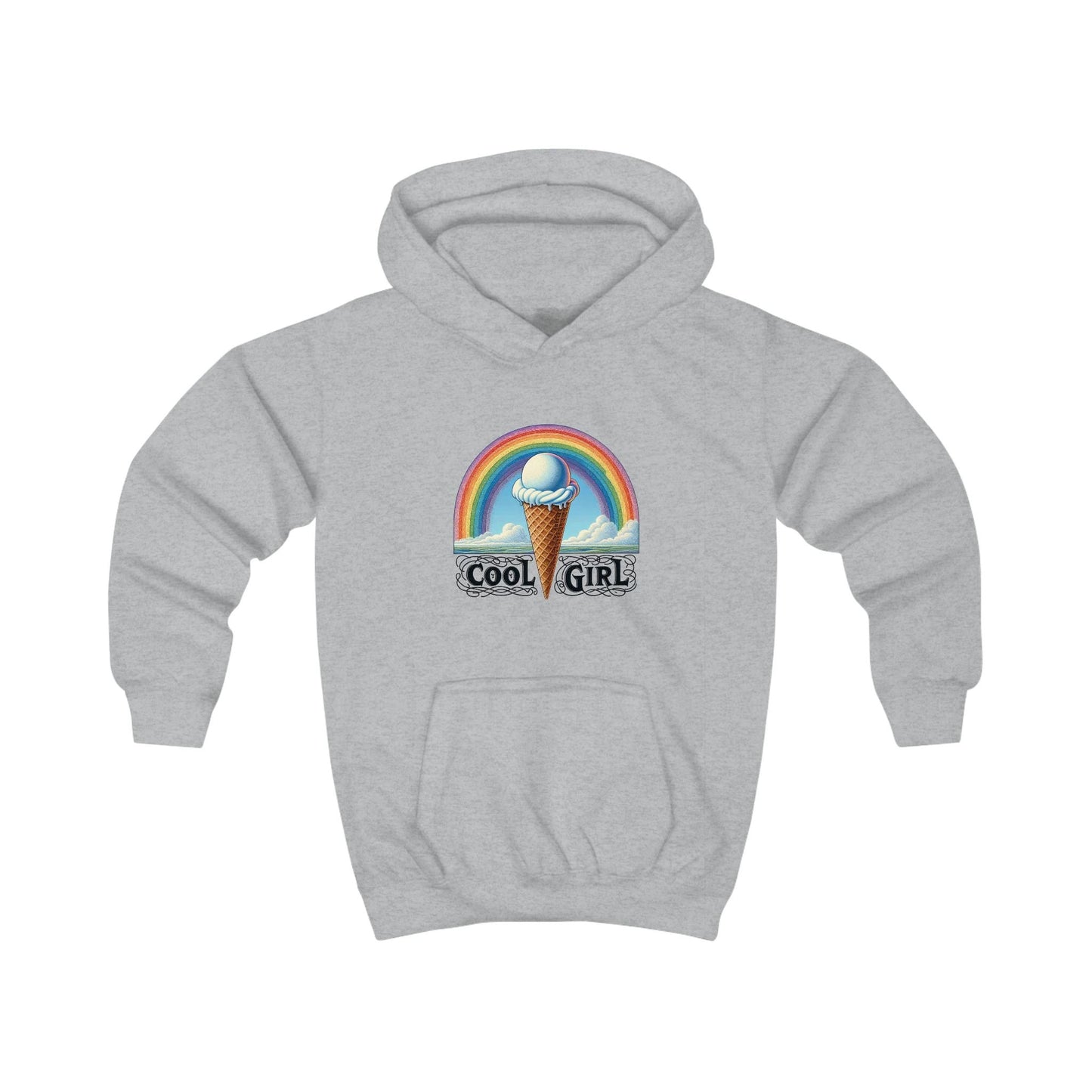 Cool Girl Rainbow Ice Cream Kids Hoodie by Printify