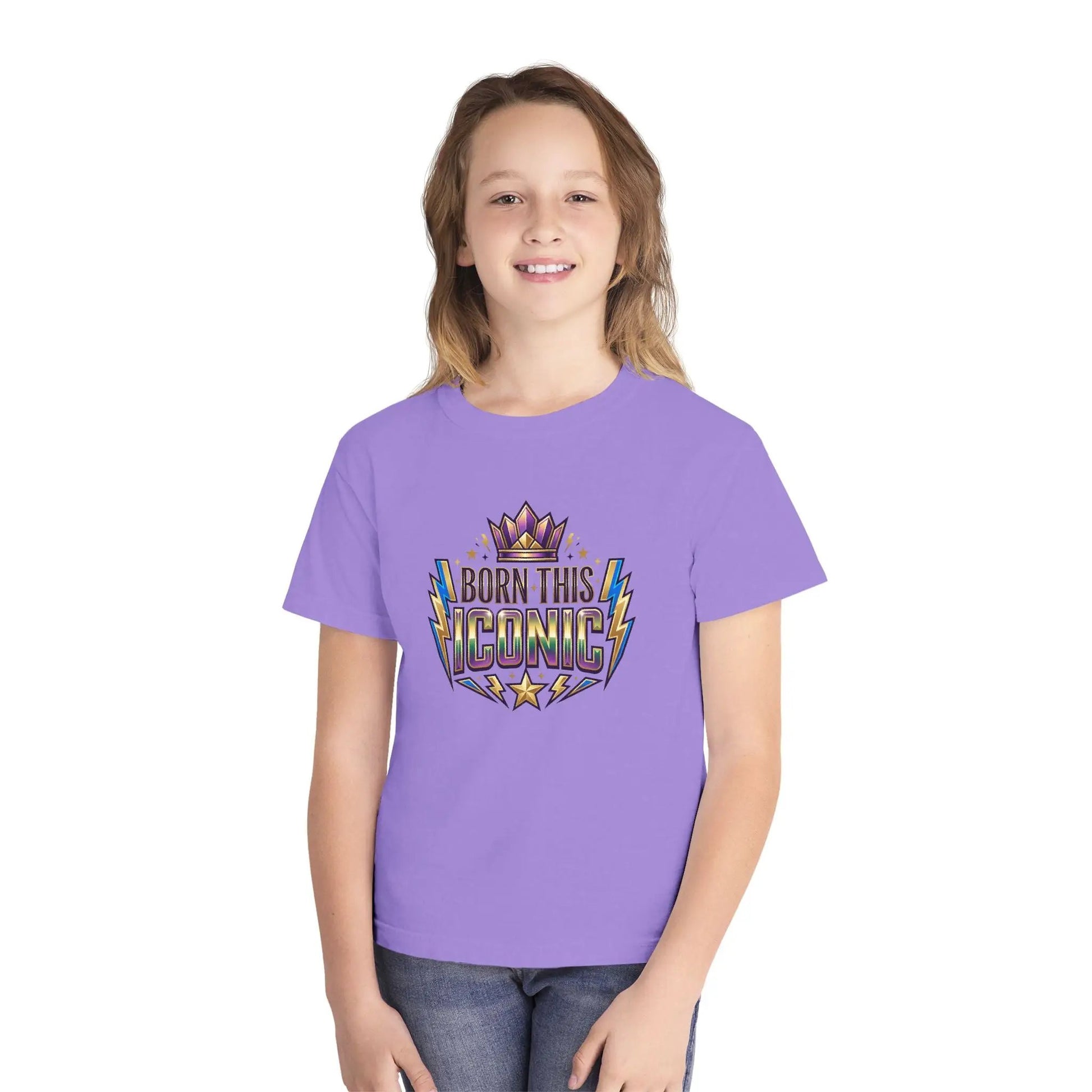 Youth Tee — "Born This Iconic" Crown Graphic by Printify