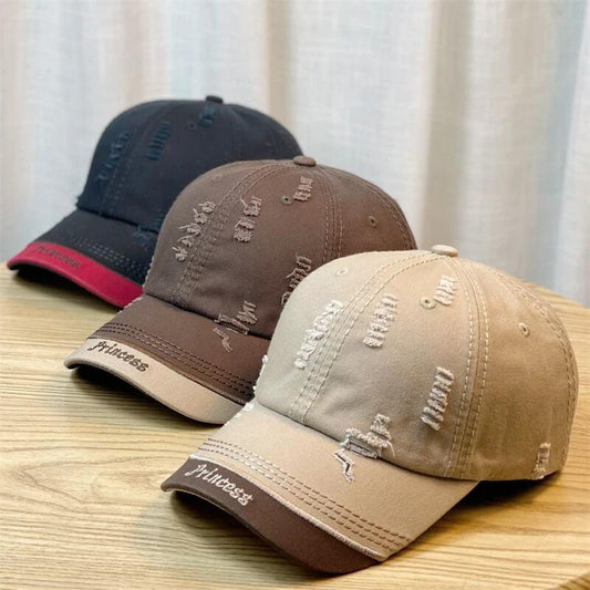 Double-stitching Shabby Embroidered Letter Baseball Cap For Men by GJG Denim