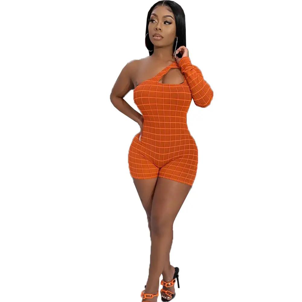 Plaid cutout romper by GJG Denim