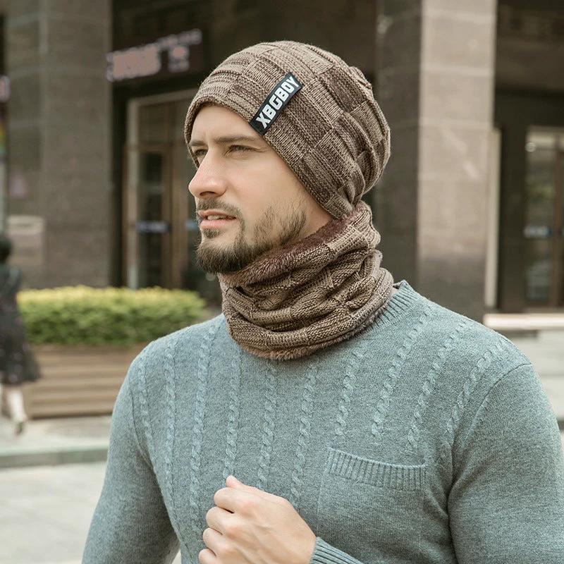 Men's Knitted Beanie and Neck Warmer Set by GJG Denim