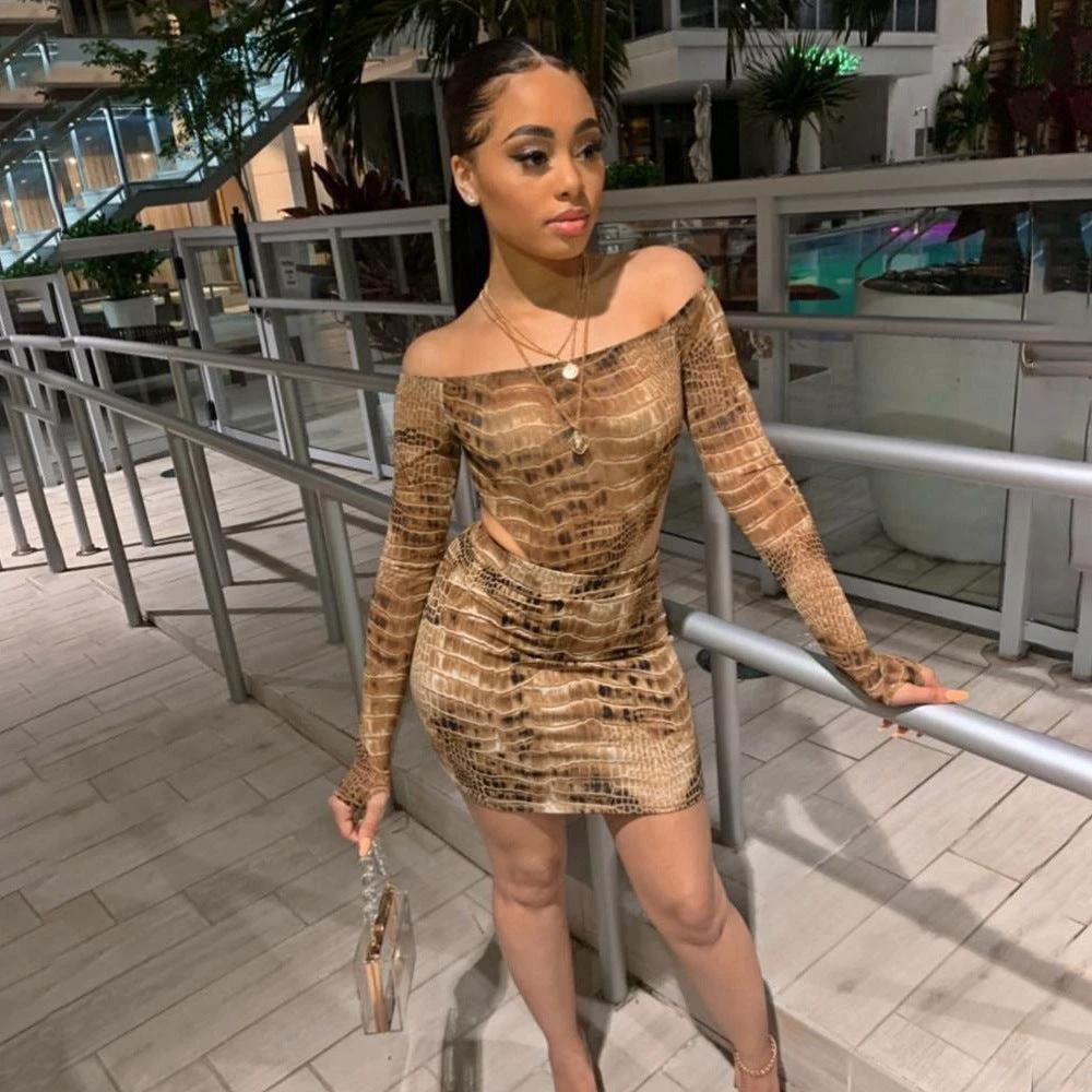 Snake Print Bodysuit Skirt Set by GJG Denim
