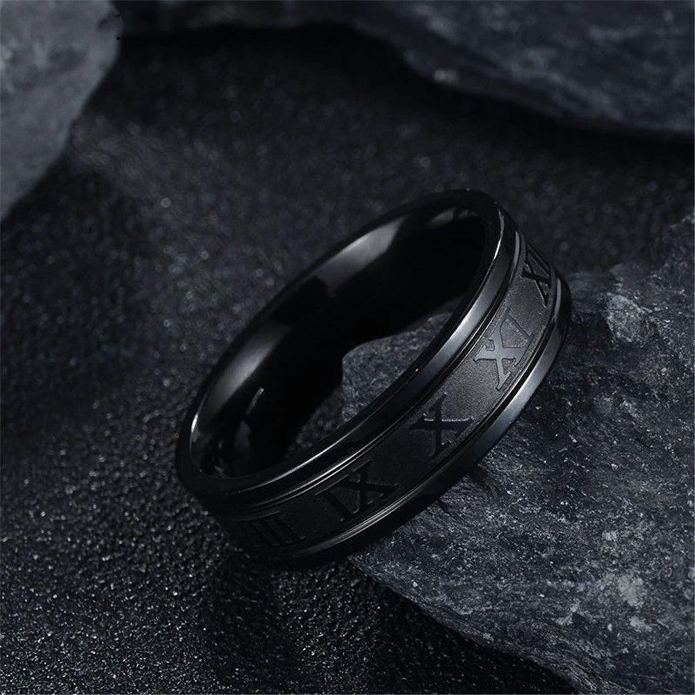 Men's Stainless Steel Straight Edge Roman Numeral Ring by GJG Denim