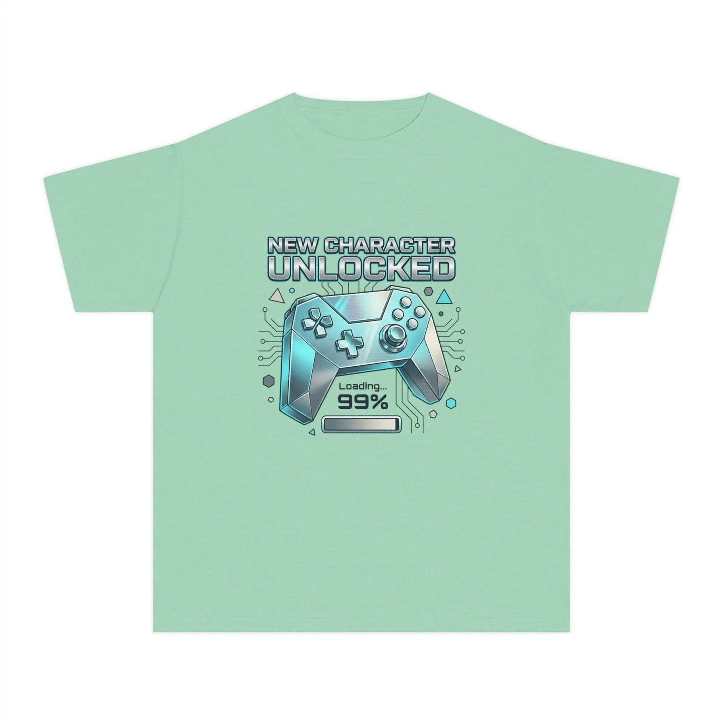 Youth Gaming Tee - "New Character Unlocked" Controller Design (Loading 99%) by Printify