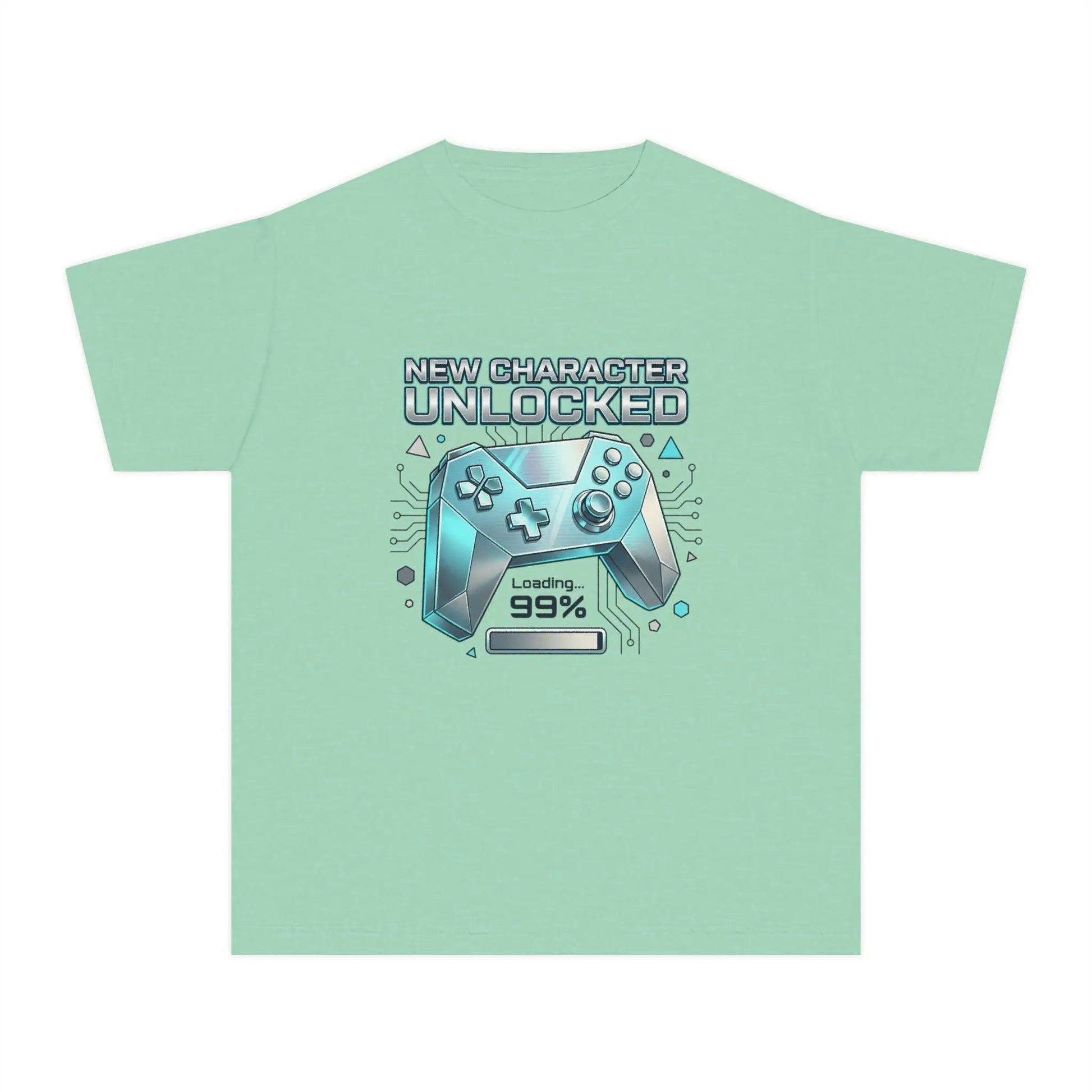Youth Gaming Tee - "New Character Unlocked" Controller Design (Loading 99%) by Printify