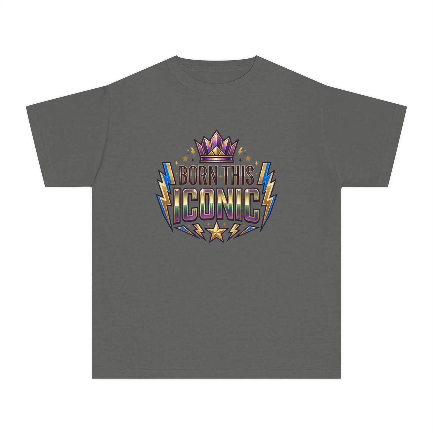 Youth Tee — "Born This Iconic" Crown Graphic by Printify