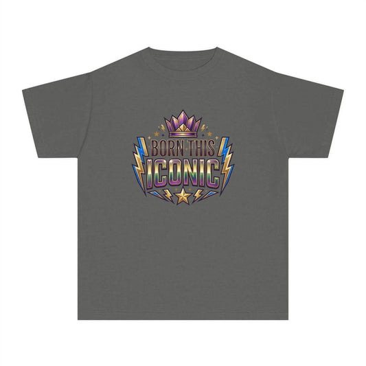 Youth Tee — "Born This Iconic" Crown Graphic by Printify