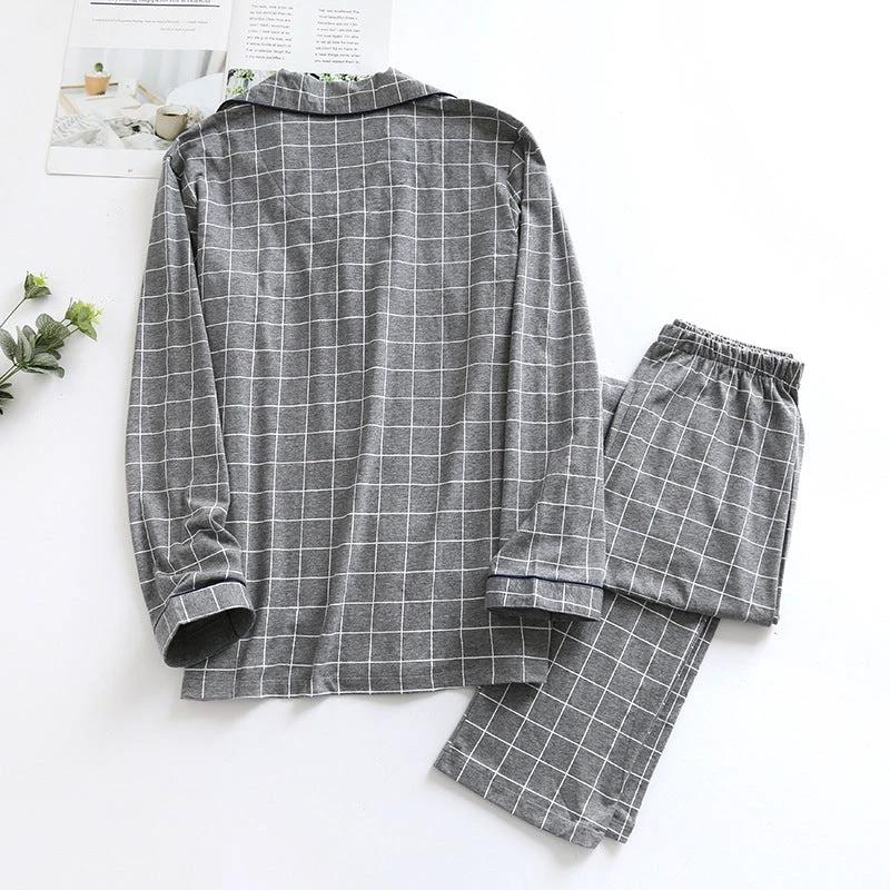 Men's Thin Plaid Long Sleeved Loose Pajamas by GJG Denim
