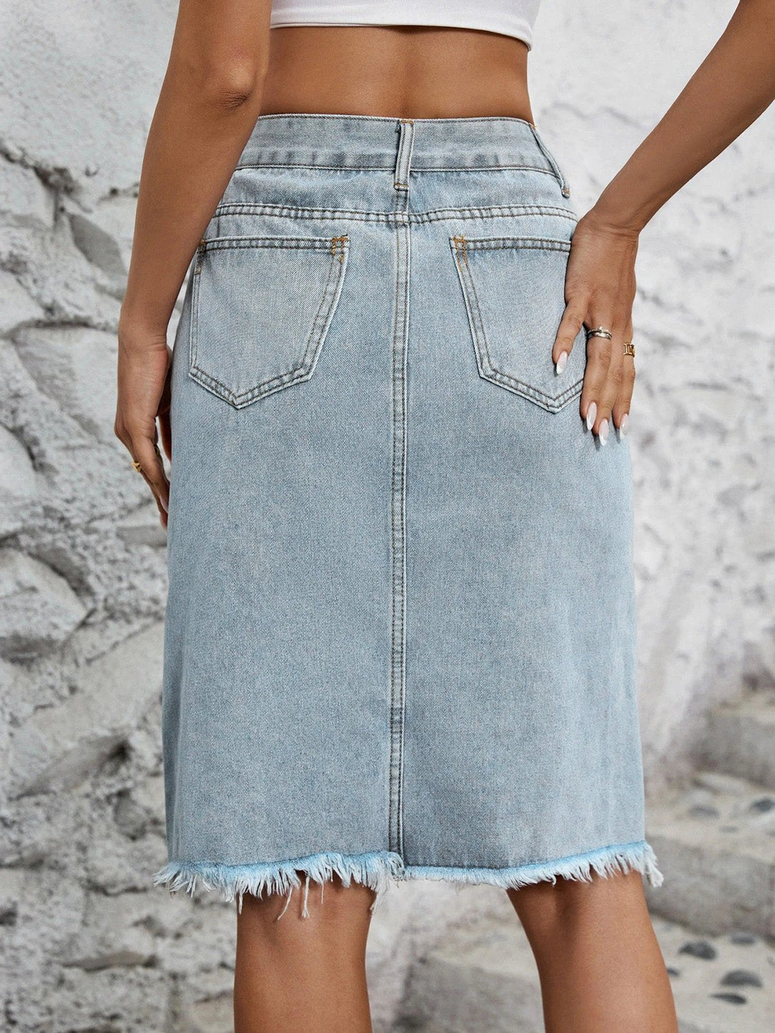 Raw Hem Slit Denim Skirt by Lady Ros