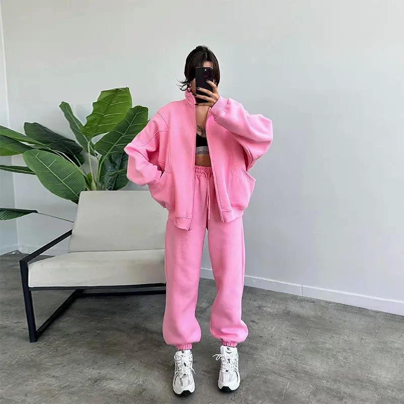 Sports Suits With Pockets Stand-up Collar Zipper Cardigan And Drawstring Trousers Fashion Jogger Set Outfits Tracksuits Women's Clothing by GJG Denim
