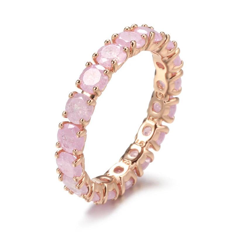 French Retro Champagne Gold Blue Ice Flower Zirconium Full Diamond Ring by GJG Denim