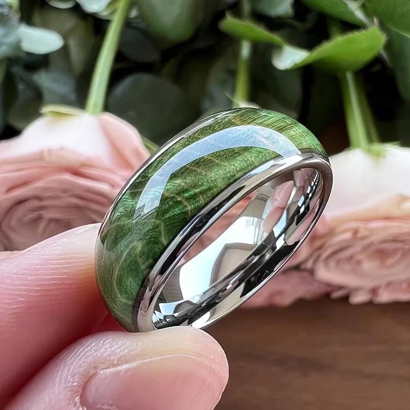 Elegant Green Wood-Grain Men's Ring by GJG Denim