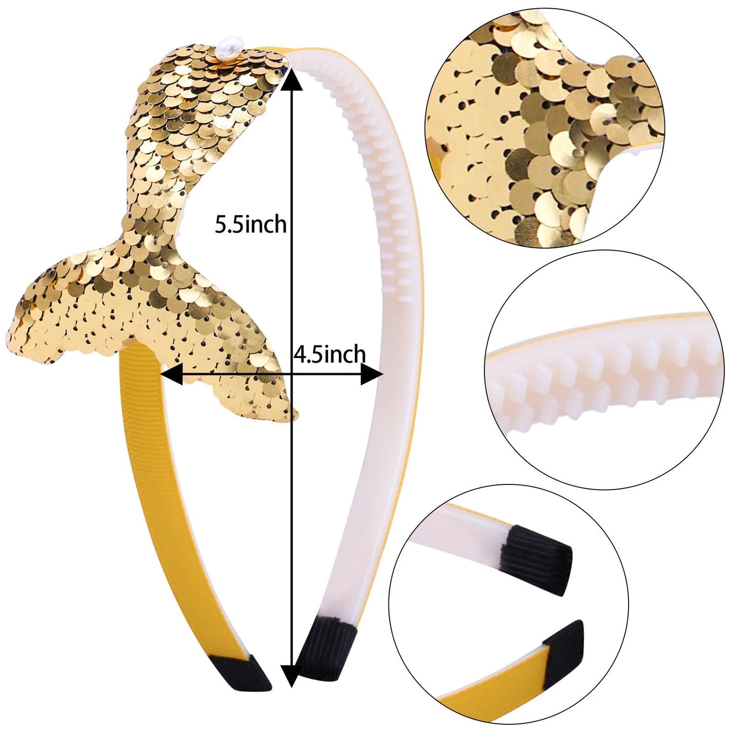 Sequined Hair Accessories Mermaid Tail Flip Fish Scale Pearl Headband Non-slip Manual Hairpin by GJG Denim