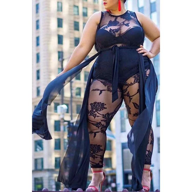 Plus Size Women's Sexy Flocking Jumpsuit Temperament Commuter by GJG Denim