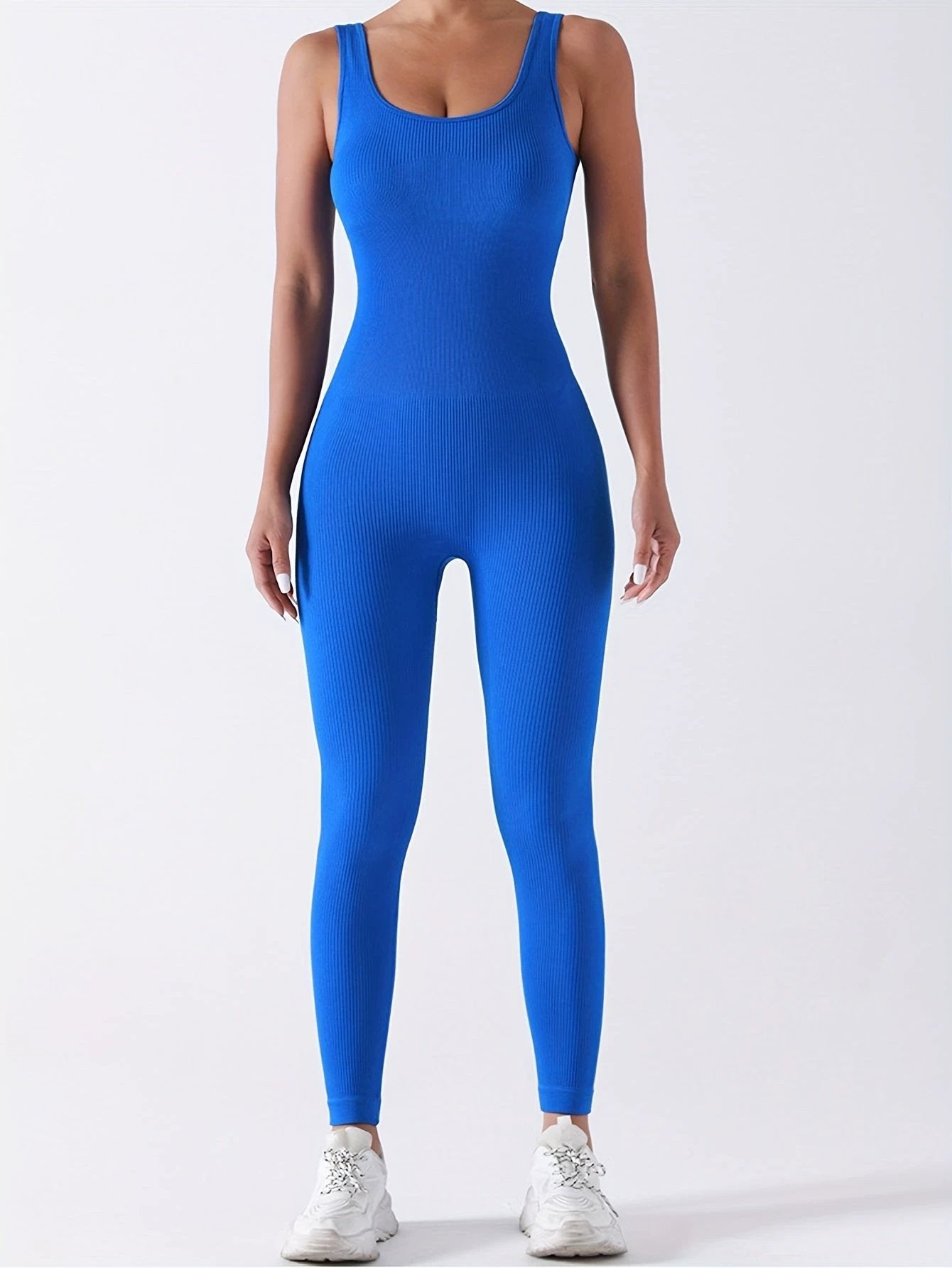 2 Pack Women's Ribbed Solid Color One-Piece Jumpsuit, Form-Fitting Sensual Activewear, Classic Sleeveless Full-Length Pants For Sport Casual Wear by GJG Denim