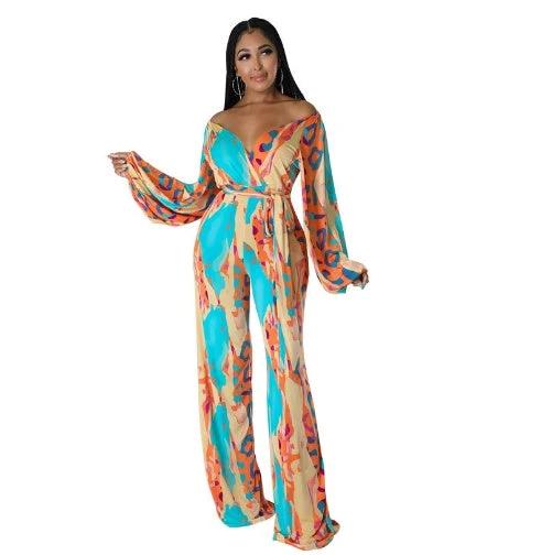 Casual Straight-leg Printing Jumpsuit by GJG Denim