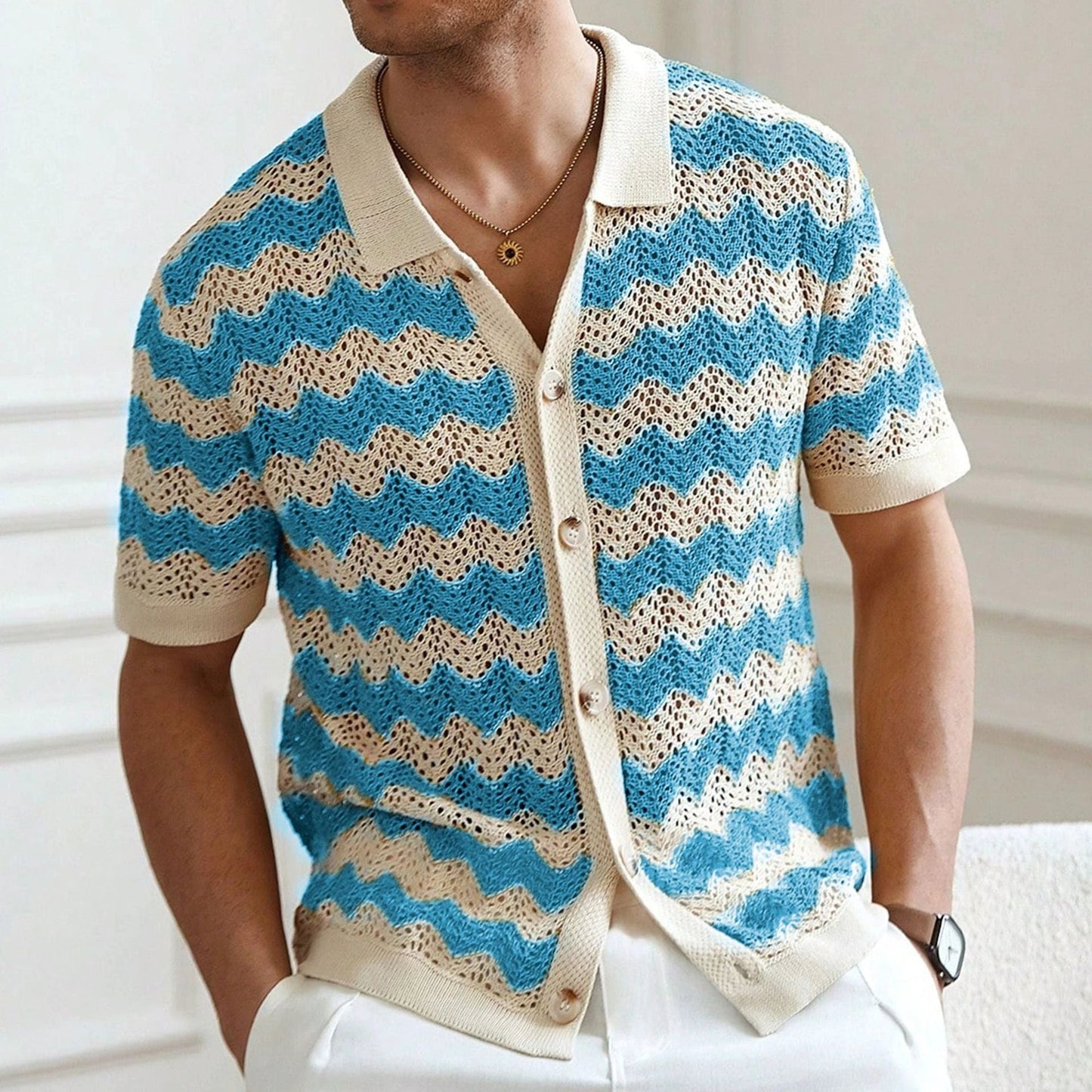 American-style Hollow Jacquard Corrugated Sweater by GJG Denim