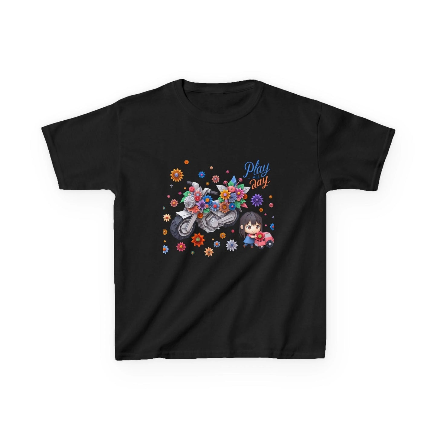 Play all Day Motorcycle Tee - Fun Floral Design for Young Adventurers by Printify