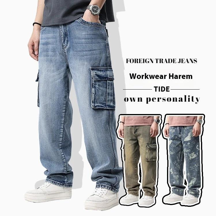 Men's Nostalgic Retro Multi-pocket Jeans by GJG Denim