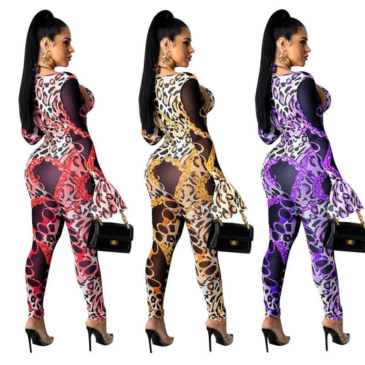 Mesh See-through Printed Two-piece Set by GJG Denim