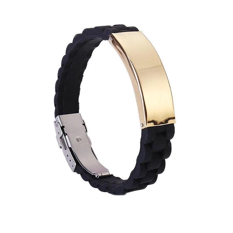 Men's Silicone Simple Laser Sculpture Stainless Steel Bracelet by GJG Denim