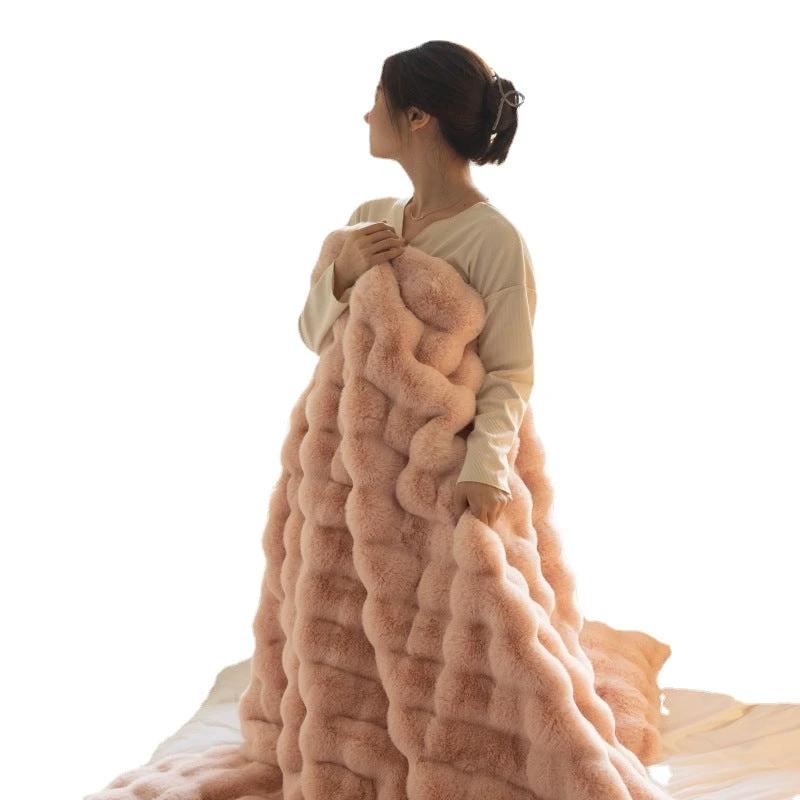 Rabbit Bubble Velvet Thickened Nap Blanket by GJG Denim