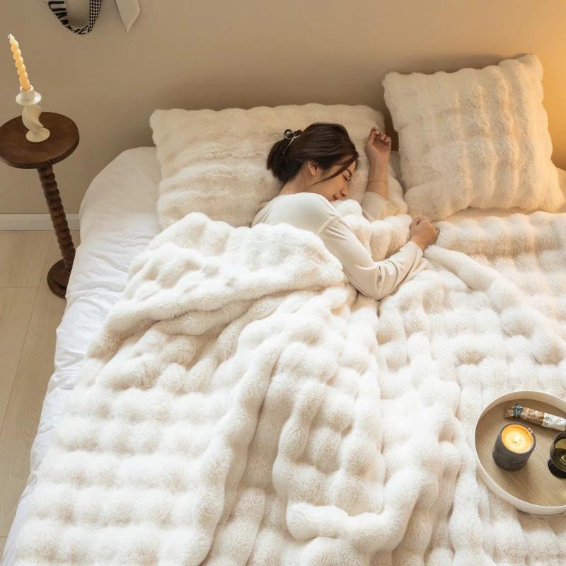 Rabbit Bubble Velvet Thickened Nap Blanket by GJG Denim