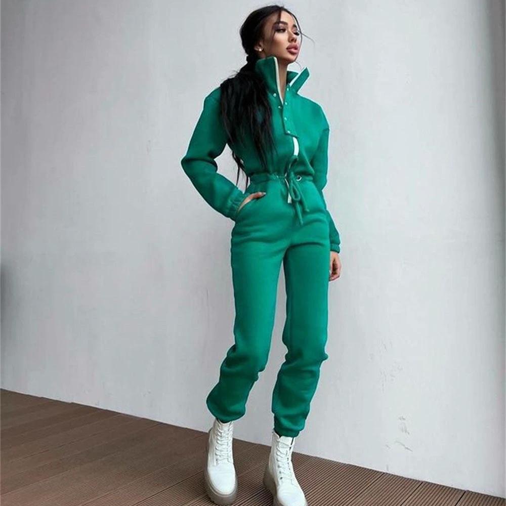 Stand-up Collar Cinched Leisure Jumpsuit by GJG Denim