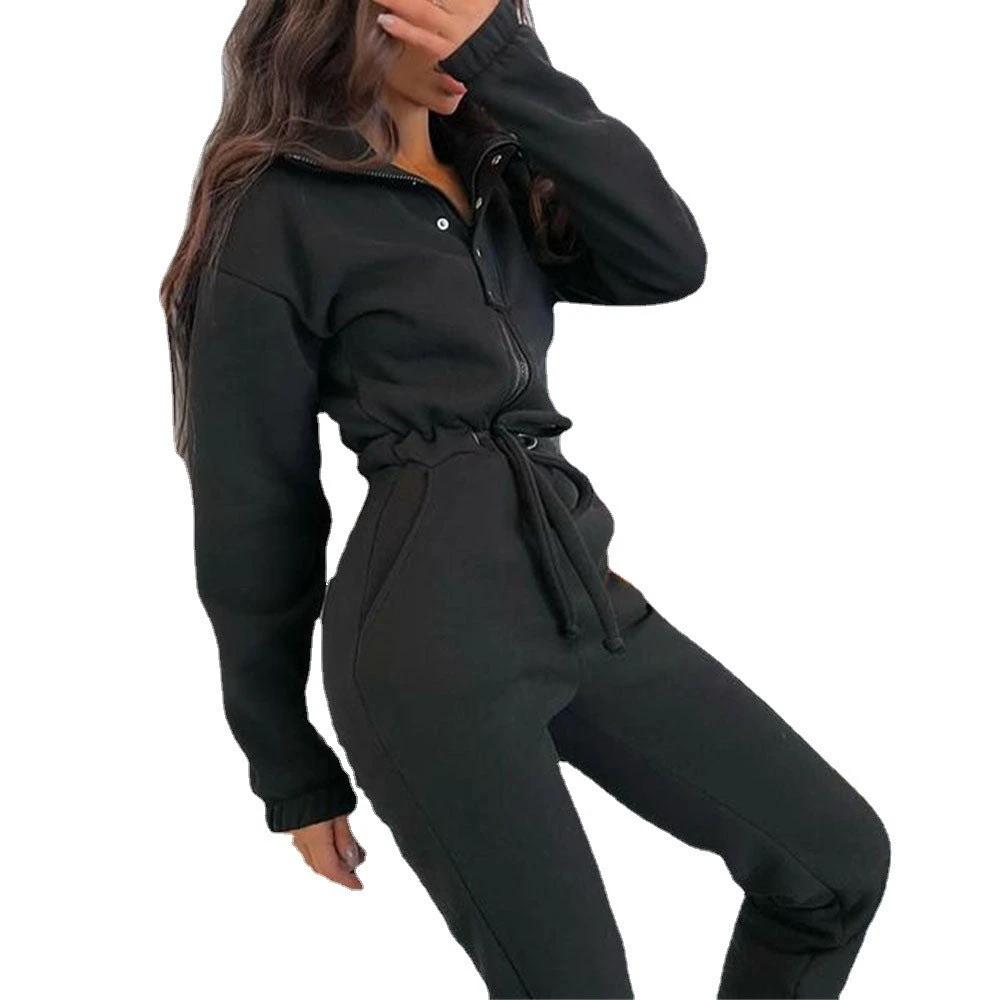 Stand-up Collar Cinched Leisure Jumpsuit by GJG Denim
